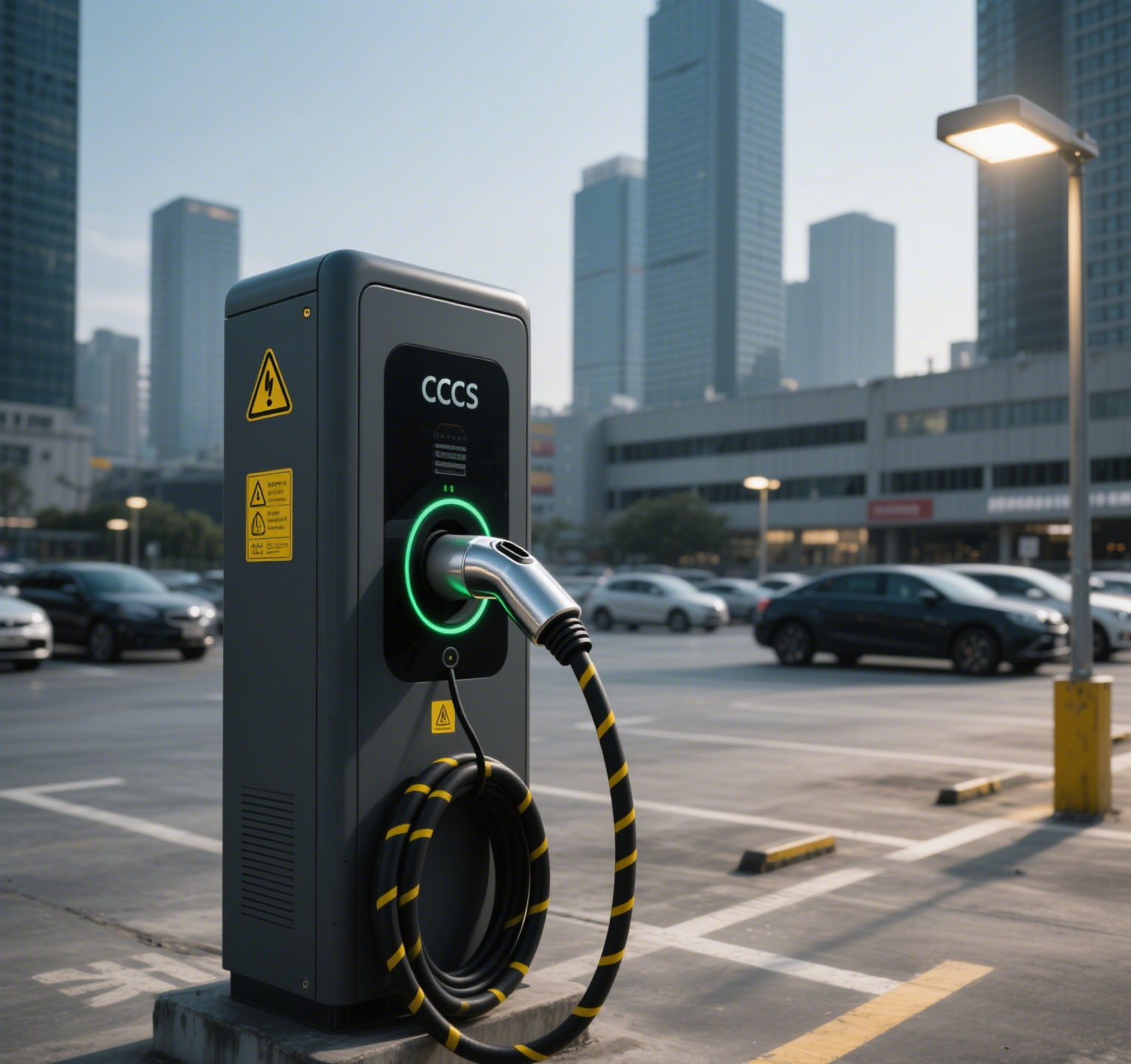 CCS EV -Ladegerät auf dem Parkplatz