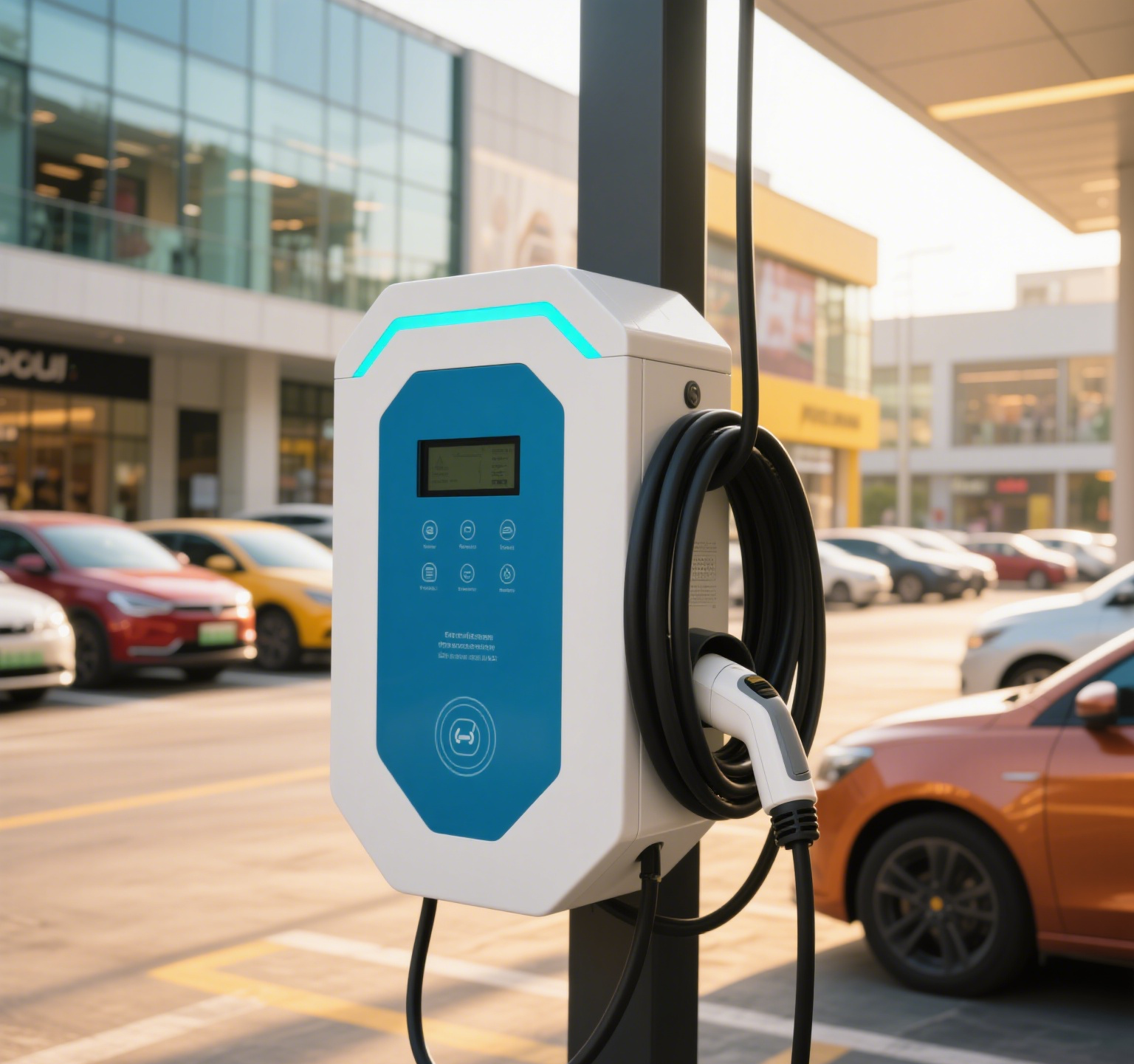 EV -Ladegerät in einem Parkplatz